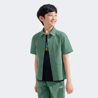 【The North Face 官方旗艦】北面兒童綠色UPF防曬短袖襯衫｜87Z8HCH(抗UV)