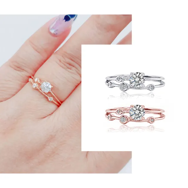 【Luster】38女王!30分 D/VS 星辰 培育鑽 純銀 雙層 戒指-任選(星辰閃耀點亮雙層璀璨光芒)