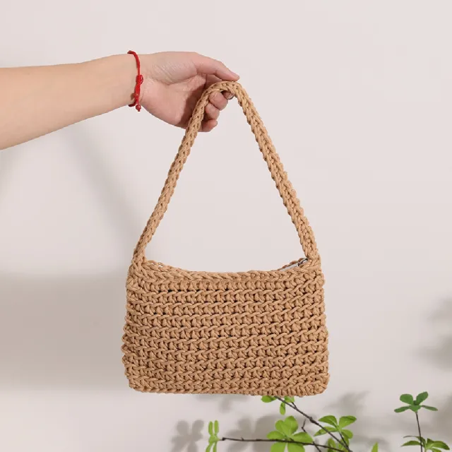 【米蘭精品】現貨+預購 女草編包手提包渡假單肩側背包大容量藤編織包包(百搭單肩棉線5色t1ly32)