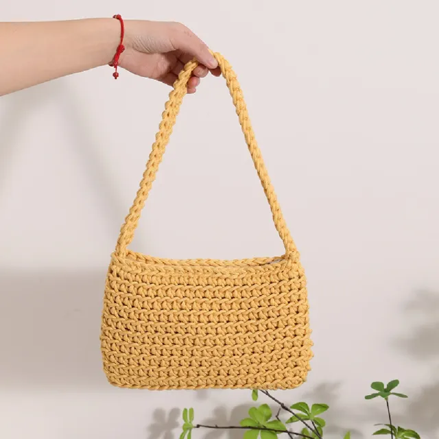 【米蘭精品】現貨+預購 女草編包手提包渡假單肩側背包大容量藤編織包包(百搭單肩棉線5色t1ly32)