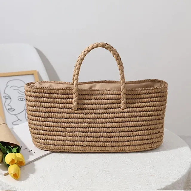 【米蘭精品】現貨+預購 女草編包手提包渡假單肩側背包大容量藤編織包包(大容量菜籃包t1ly39)