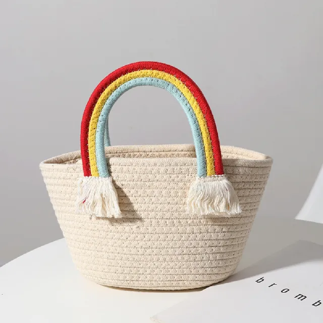 【米蘭精品】現貨+預購 女草編包手提包渡假單肩側背包大容量藤編織包包(彩虹手提t1ly70)