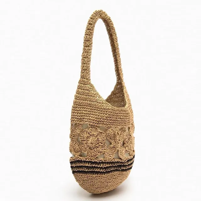【米蘭精品】現貨+預購 女草編包手提包渡假單肩側背包大容量藤編織包包(鏤空花朵水桶包t1ly59)