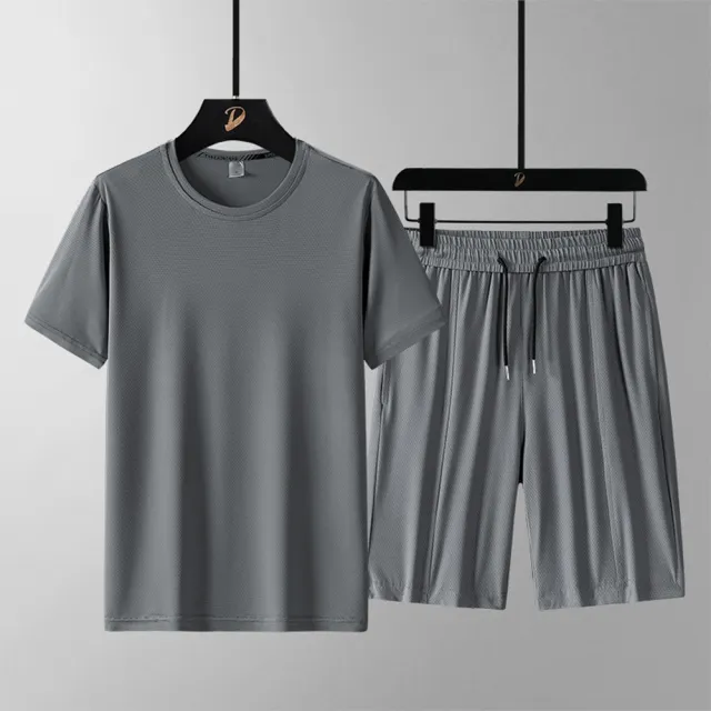 【米蘭精品】現貨+預購 男休閒套裝短袖褲裝夏季速乾透氣寬鬆運動套裝健身服兩件套(男裝7色t1lg66)