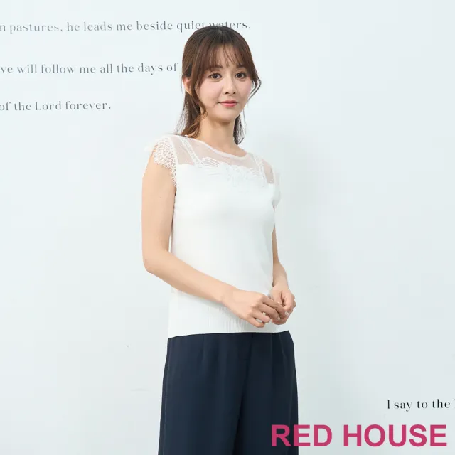 【RED HOUSE 蕾赫斯】花朵蕾絲網紗無袖針織衫(共2色)
