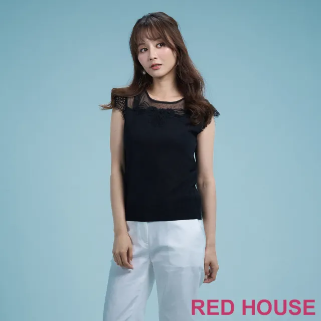 【RED HOUSE 蕾赫斯】花朵蕾絲網紗無袖針織衫(共2色)
