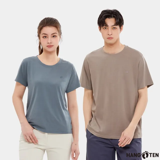 【Hang Ten】男女裝-經典100%純棉素面腳丫短袖T恤(多色選)