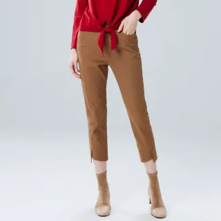 【MYVEGA 麥雪爾】後鬆緊腰褲耳開岔九分褲-駝色(錐形褲/)