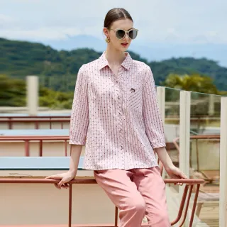 【MYVEGA 麥雪爾】圓點單口袋七分袖襯衫-豆沙(通勤風/新年紅色開運穿搭)
