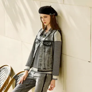 【MYVEGA 麥雪爾】棉質簡約翻領排扣套裝丹寧牛仔背心-灰