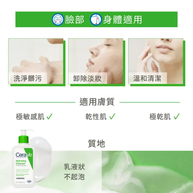 【CeraVe 適樂膚】保濕潔顏★輕柔保濕潔膚露 236ml_C(凝露質地)