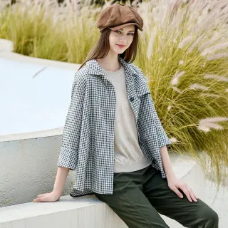 【MYVEGA 麥雪爾】經典格紋下擺前短後長外套-綠