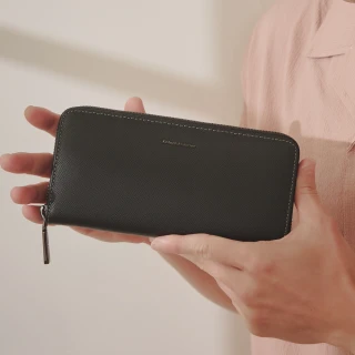 【金安德森】引領風潮 牛皮橫式拉鍊長夾(黑色)