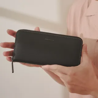 【金安德森】引領風潮 牛皮橫式拉鍊長夾(黑色)