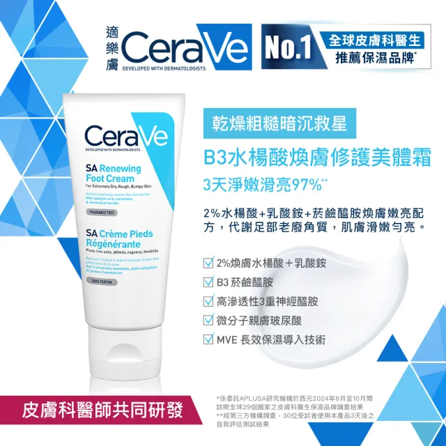 【CeraVe 適樂膚】煥膚修護雙入組★B3水楊酸煥膚修護美體霜 88ml(足部專用)