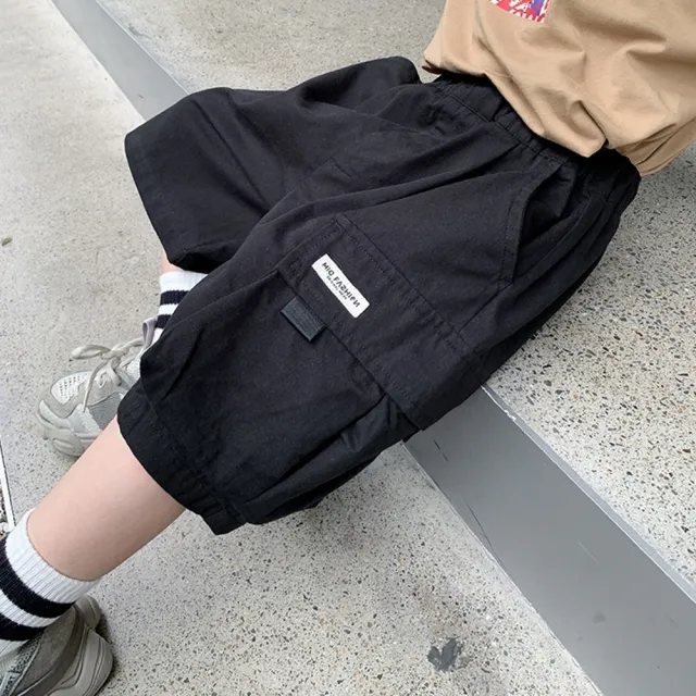 【橘魔法】大口袋黑帶鬆緊褲頭工作褲 男童 五分褲 工裝 大童 休閒褲 卡其褲 短褲 褲子 兒童