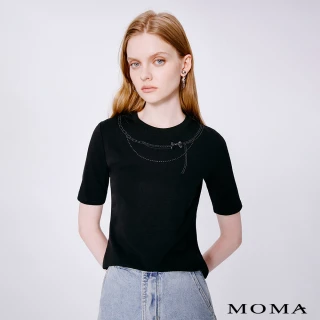 【MOMA】刺繡鎖鏈立體蝴蝶結五分袖上衣(兩色)