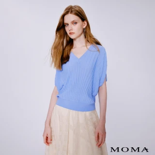 【MOMA】慵懶風直坑條紋冰爽絲飛鼠袖上衣(藍色)