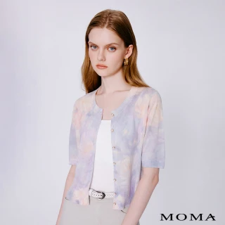 【MOMA】夢幻國度炫彩玫瑰金珍珠釦短版冰爽絲外套(籃底花布)