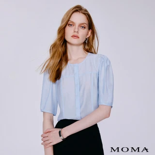 【MOMA】好身材泡泡袖皺皺雪紡馬甲式上衣(淺藍色)