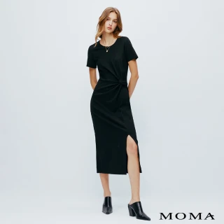 【MOMA】簡約顯腰身鈕結空氣棉開衩長洋裝(兩色)