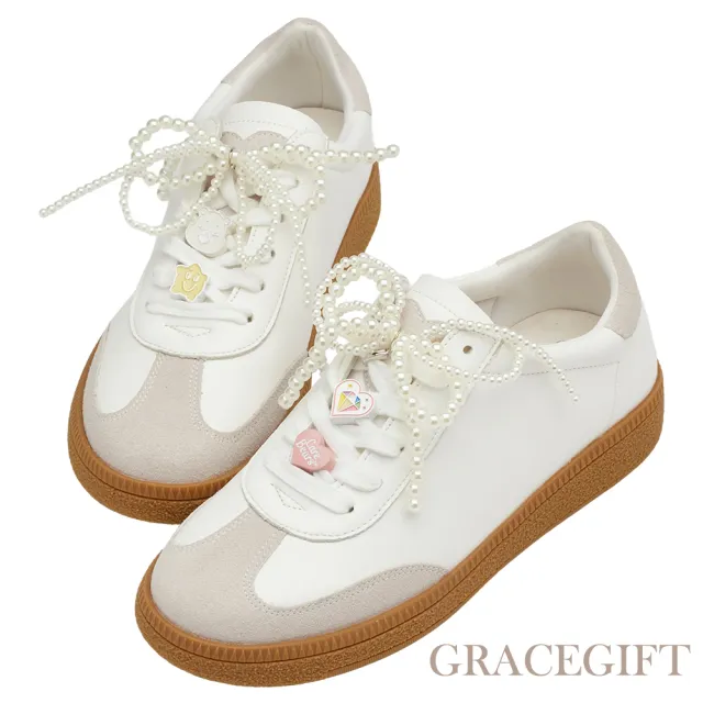 Grace Gift】Care Bears-鑽石小熊扣飾拼接芭蕾舞德訓鞋(米白