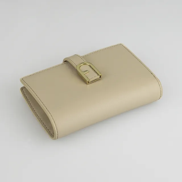 【FURLA 芙拉】FURLA FLOW壓釦對折6卡中夾(米)