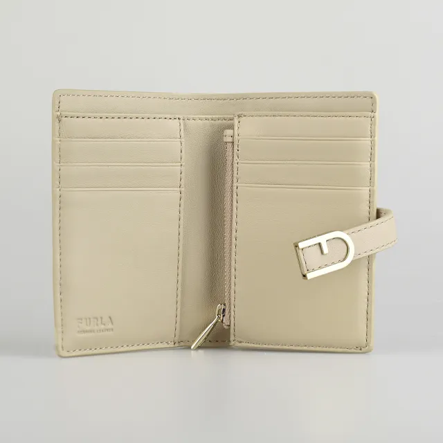 【FURLA 芙拉】FURLA FLOW壓釦對折6卡中夾(米)