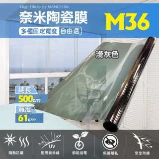 【台灣節能膜】DIY奈米陶瓷節能膜M36 尺寸61x500cm(透光率36% 高清/低內反光 窗戶隔熱紙 清晰)