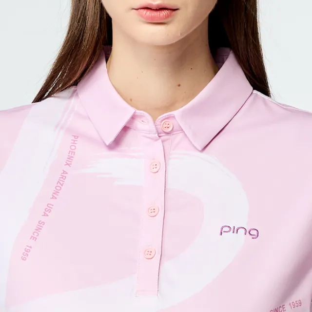 【PING】女款水彩筆刷涼感高爾夫短袖POLO衫-粉紅(吸濕排汗/GOLF/高爾夫球衫/RA25113-13)