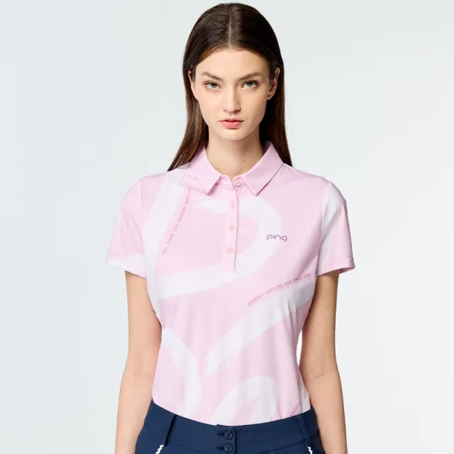 【PING】女款水彩筆刷涼感高爾夫短袖POLO衫-粉紅(吸濕排汗/GOLF/高爾夫球衫/RA25113-13)