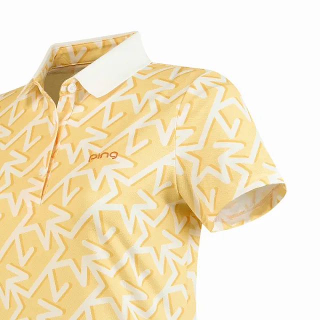 【PING】女款ARIZONA五角星短袖POLO衫-黃橘(吸濕排汗/GOLF/高爾夫球衫/RA25114-25)