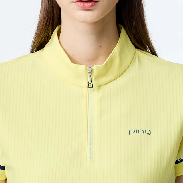 【PING】女款吸濕排汗涼感短袖立領上衣-黃(吸濕排汗/GOLF/高爾夫球衫/RA25119-33)