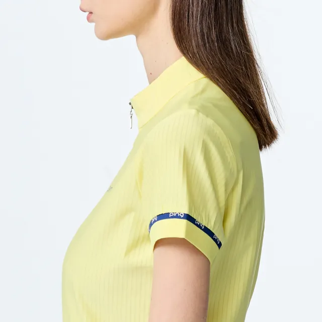 【PING】女款吸濕排汗涼感短袖立領上衣-黃(吸濕排汗/GOLF/高爾夫球衫/RA25119-33)