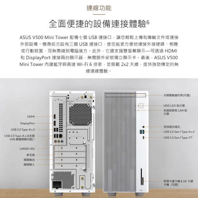 【ASUS 華碩】i5 八核電腦(i5-13420H/16G/512G SSD/W11/H-V500MV-13420H139W/白)