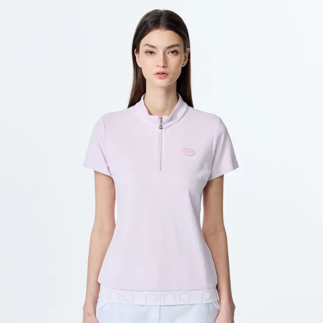 【PING】女款GOLF緹花涼感短袖立領上衣-粉紅(吸濕排汗/高爾夫球衫/RA25116-13)