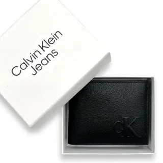 【Calvin Klein】專櫃禮盒 CK 男生 短夾 浮雕字母 零錢袋 皮夾(4G1022G 送禮首選)