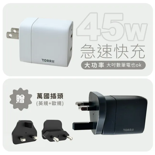 【TORRII】CUTi-45W GaN氮化鎵快充充電器-TOCSA-00002(45W大功率、雙Type-C輸出孔、氮化鎵技術)