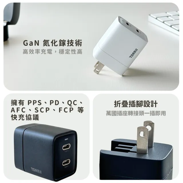 【TORRII】CUTi-45W GaN氮化鎵快充充電器-TOCSA-00002(45W大功率、雙Type-C輸出孔、氮化鎵技術)