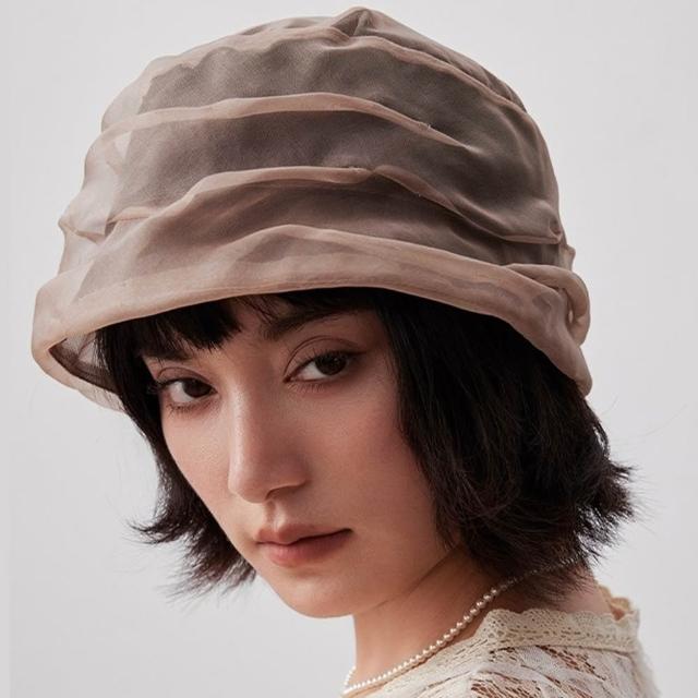 【LEESA】桑蠶絲\帽子女\透氣\女生帽子\真絲\平頂\短帽簷\薄款\圓帽\時尚\漁夫帽\薄紗帽\