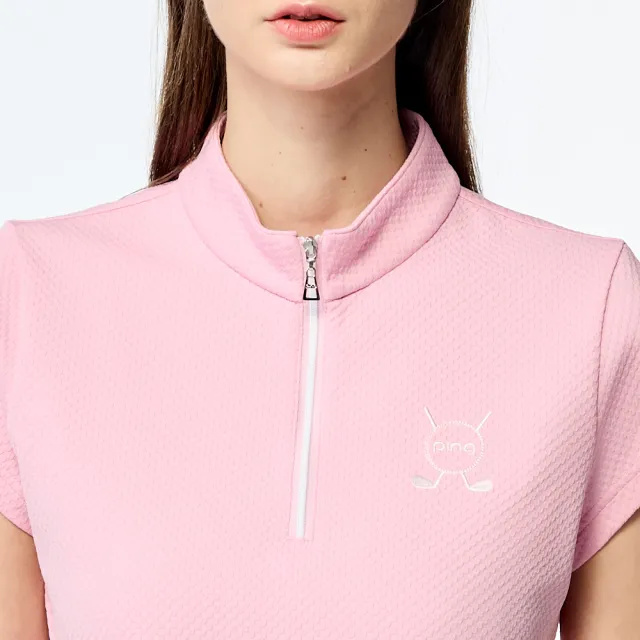 【PING】女款束下擺吸濕排汗高爾夫短袖立領上衣-粉(GOLF/高爾夫球衫/RA25121-15)