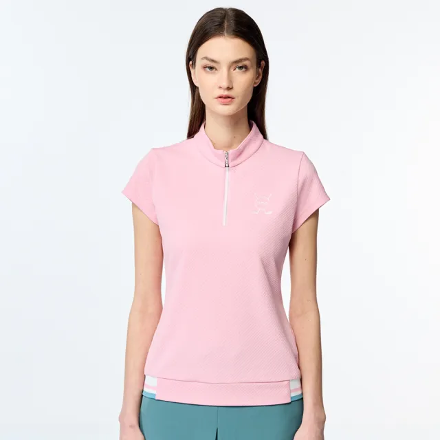 【PING】女款束下擺吸濕排汗高爾夫短袖立領上衣-粉(GOLF/高爾夫球衫/RA25121-15)