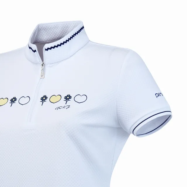 【PING】女款胸前印花吸濕排汗短袖立領上衣-白(GOLF/高爾夫球衫/RA25122-87)