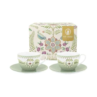 【PIP STUDIO】Lily&Lotus 咖啡杯組280ml-淺綠(2組入/咖啡杯+碟子)