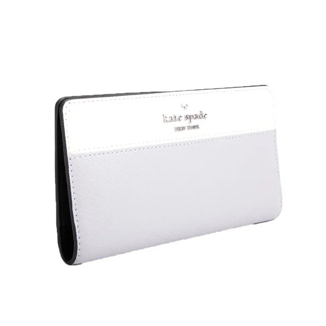 【KATE SPADE】Madison十字紋拚色多卡對扣式長夾(米色/藍灰色)