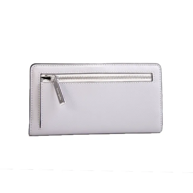 【KATE SPADE】Madison十字紋拚色多卡對扣式長夾(米色/藍灰色)