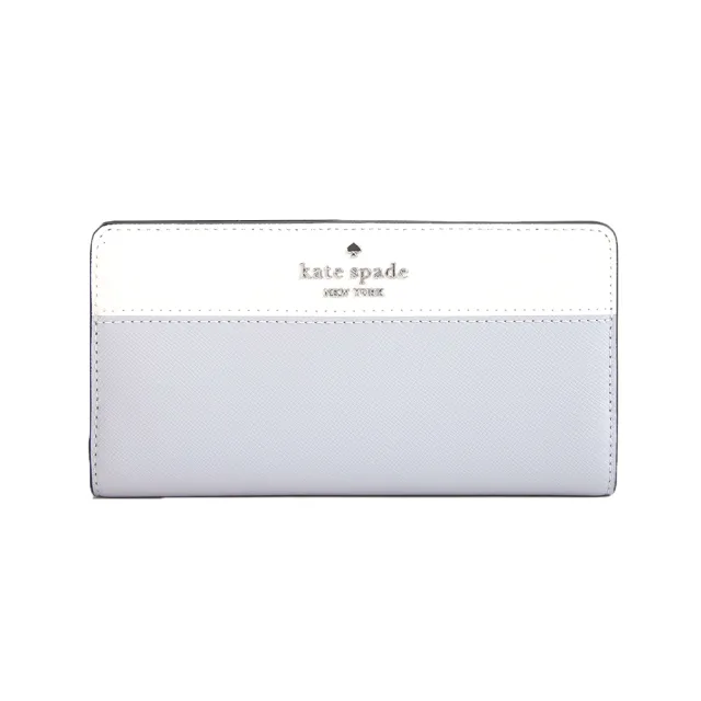 【KATE SPADE】Madison十字紋拚色多卡對扣式長夾(米色/藍灰色)