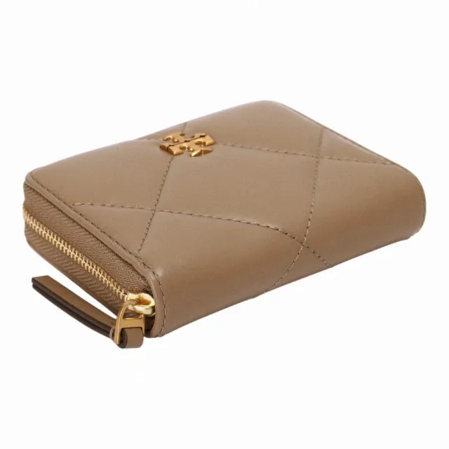 【TORY BURCH】金屬雙T 皮革ㄇ型拉鍊短夾(奶茶色)