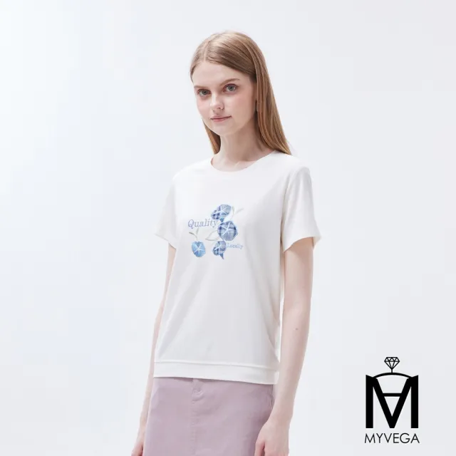 【MYVEGA 麥雪爾】MA涼感冰瓷棉彈性夏日印花上衣-多款任選(女上衣/涼感/短袖/冰瓷棉)