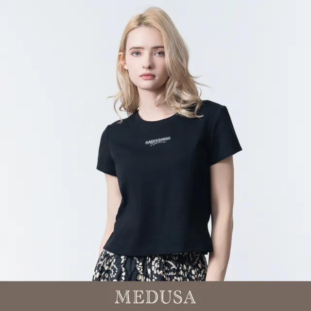 【MEDUSA 曼度莎】現貨-極簡素黑收腰字母T恤（M-XL）｜收腰顯瘦 女休閒上衣 短袖T恤(601-36301)